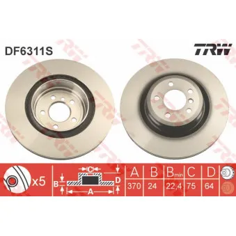 Jeu de 2 disques de frein arrière TRW OEM 61-00-0125C