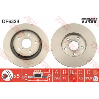Jeu de 2 disques de frein arrière TRW DF6324