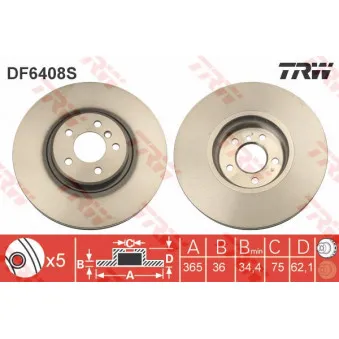 TRW DF6408S - Jeu de 2 disques de frein avant