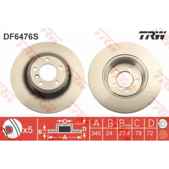 TRW DF6476S - Jeu de 2 disques de frein arrière