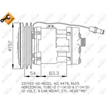 Compresseur, climatisation NRF 32756 pour CASE IH CS 68, 68A, 75, 75A - 68cv