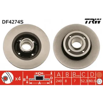 TRW DF4274S - Jeu de 2 disques de frein arrière