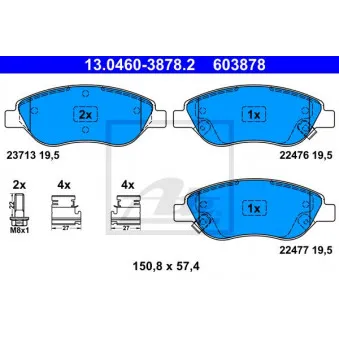 Jeu de 4 plaquettes de frein avant ATE OEM 77367923