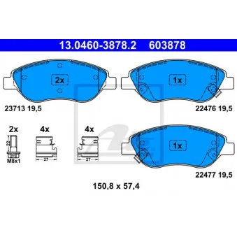 ATE 13.0460-3878.2 - Jeu de 4 plaquettes de frein avant