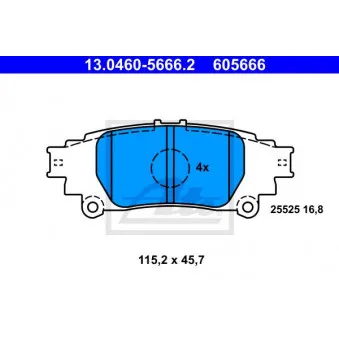 Jeu de 4 plaquettes de frein arrière ATE OEM 0446630280