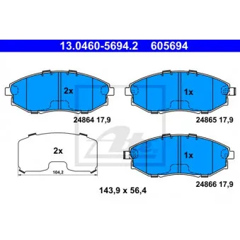 Jeu de 4 plaquettes de frein avant ATE OEM 96952179