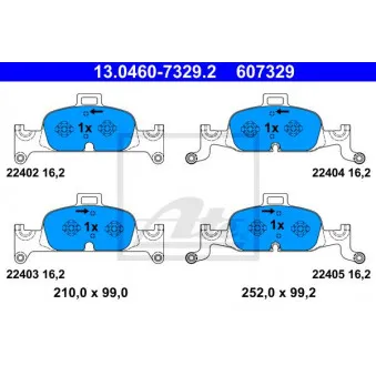 Jeu de 4 plaquettes de frein avant ATE 13.0460-7329.2 pour AUDI A5 2.0 TFSI Mild Hybrid quattro - 252cv