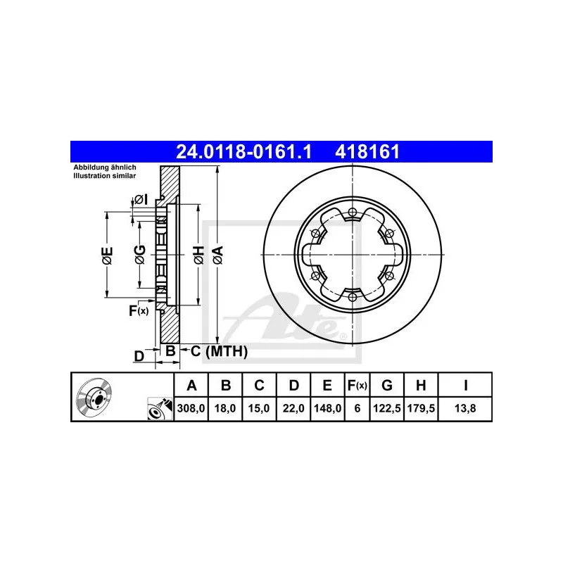 Jeu de 2 disques de frein arrière ATE 24.0118-0161.1 - Visuel 1