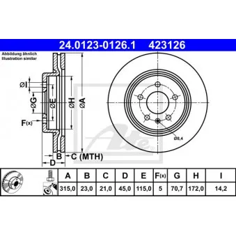 Jeu de 2 disques de frein arrière ATE 24.0123-0126.1 pour OPEL INSIGNIA 2.0 4x4 - 260cv