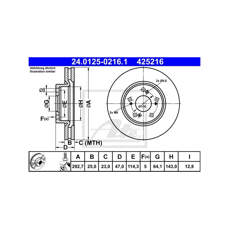 Jeu de 2 disques de frein avant ATE 24.0125-0216.1 - Visuel 1