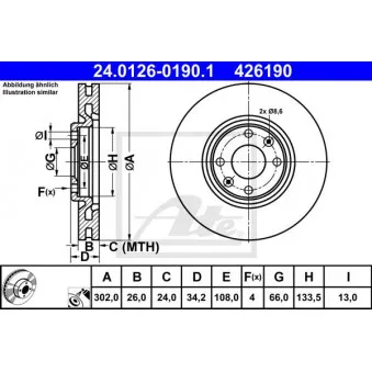 Jeu de 2 disques de frein avant ATE 24.0126-0190.1 pour CITROEN C4 1.2 PureTech 155 - 155cv