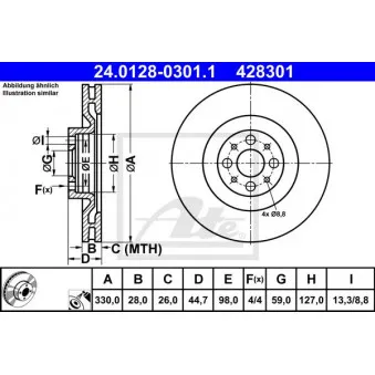 ATE 24.0128-0301.1 - Jeu de 2 disques de frein avant