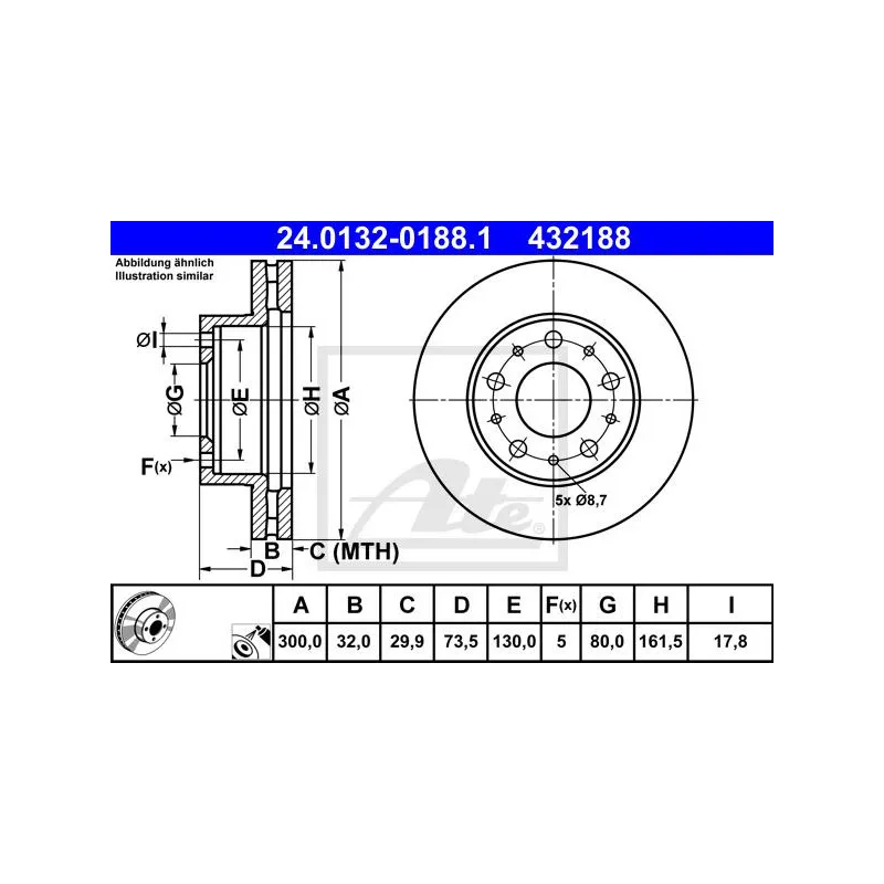 Jeu de 2 disques de frein avant ATE 24.0132-0188.1 - Visuel 1