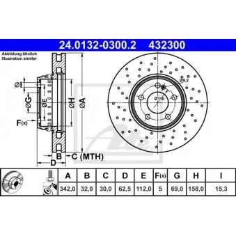 Jeu de 2 disques de frein avant ATE 24.0132-0300.2 pour MERCEDES-BENZ CLASSE E E 200 - 184cv