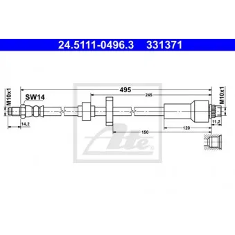 Flexible de frein ATE 24.5111-0496.3 pour CITROEN C3 1.5 BlueHDi 100 - 102cv