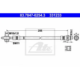 Flexible de frein ATE 83.7847-0254.3 pour VOLKSWAGEN TOURAN 2.0 TDI - 140cv