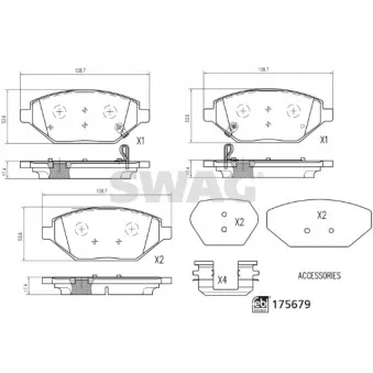 Jeu de 4 plaquettes de frein avant SWAG OEM 42349236