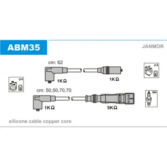 Kit de câbles d'allumage JANMOR ABM35 pour VOLKSWAGEN TRANSPORTER - COMBI 2.1 Syncro - 95cv