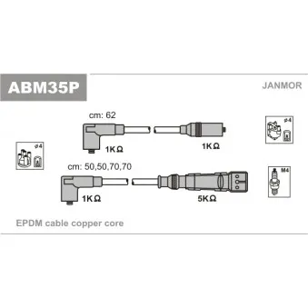 Kit de câbles d'allumage JANMOR ABM35P pour VOLKSWAGEN TRANSPORTER - COMBI 2.1 Syncro - 95cv