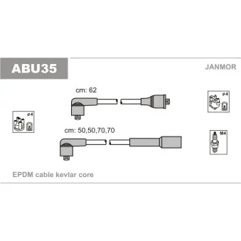 Kit de câbles d'allumage JANMOR ABU35 pour VOLKSWAGEN TRANSPORTER - COMBI 2.1 Syncro - 95cv