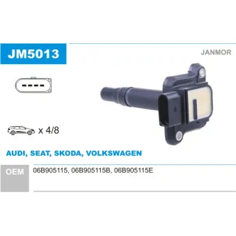 Bobine d'allumage JANMOR JM5013 pour AUDI A6 3.7 quattro - 260cv