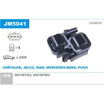 Bobine d'allumage JANMOR JM5041 pour MERCEDES-BENZ CLASSE C C 32 AMG Kompressor - 354cv