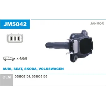 Bobine d'allumage JANMOR JM5042 pour AUDI A6 S6 Plus quattro - 326cv