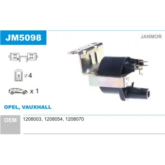 Bobine d'allumage JANMOR JM5098 pour OPEL VECTRA 1.6 - 69cv