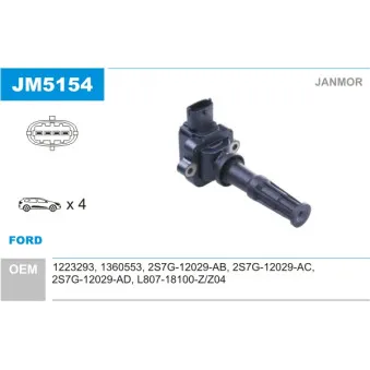 Bobine d'allumage JANMOR JM5154 pour FORD MONDEO 1.8 SCi - 130cv