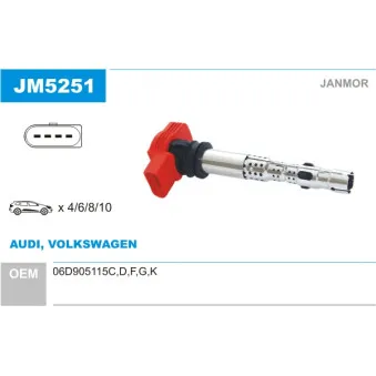 Bobine d'allumage JANMOR JM5251 pour AUDI A6 RS6 quattro - 580cv