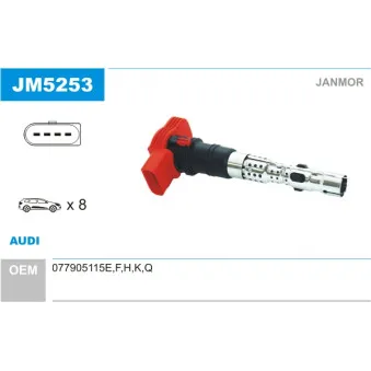 Bobine d'allumage JANMOR JM5253 pour AUDI A4 S4 quattro - 344cv