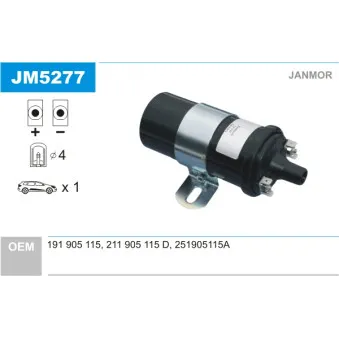 Bobine d'allumage JANMOR JM5277 pour VOLKSWAGEN PASSAT 1.3 - 60ch