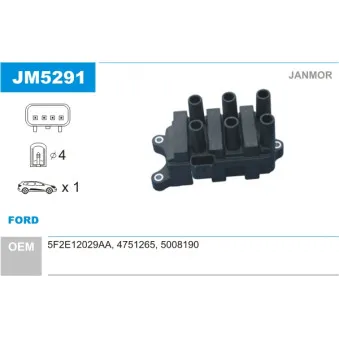 Bobine d'allumage JANMOR JM5291 pour FORD MONDEO 3.0 V6 24V - 204cv