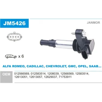 Bobine d'allumage JANMOR JM5426 pour OPEL VECTRA 2.8 V6 Turbo - 250cv