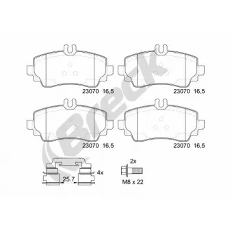 Jeu de 4 plaquettes de frein avant BRECK 23070 00 701 20 pour MERCEDES-BENZ CLASSE A A 160 CDI - 60cv