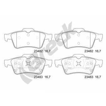 Jeu de 4 plaquettes de frein arrière BRECK 23482 00 702 00 pour RENAULT LAGUNA 1.6 16V - 107cv