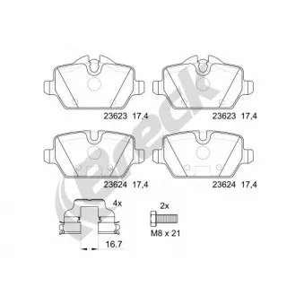 Jeu de 4 plaquettes de frein arrière BRECK OEM 34216767146