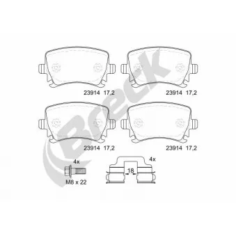 Jeu de 4 plaquettes de frein arrière BRECK OEM 3C0698451B
