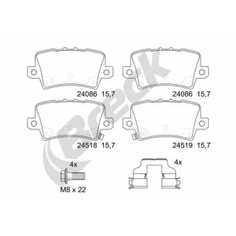 Jeu de 4 plaquettes de frein arrière BRECK OEM 43022SMGE02