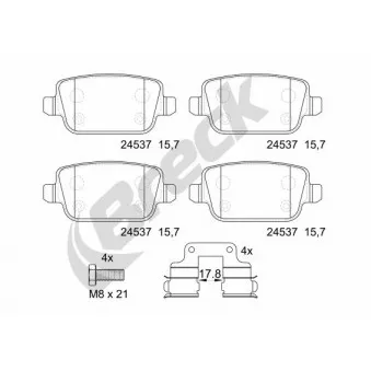 Jeu de 4 plaquettes de frein arrière BRECK OEM LR003655