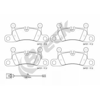 Jeu de 4 plaquettes de frein arrière BRECK OEM 7P0698451