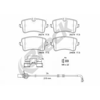 Jeu de 4 plaquettes de frein arrière BRECK OEM 4G0698451C