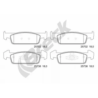 Jeu de 4 plaquettes de frein avant BRECK OEM 410602396R