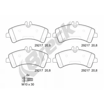 Jeu de 4 plaquettes de frein arrière BRECK 29217 00 703 00 pour MERCEDES-BENZ SPRINTER 516 CDI - 163cv