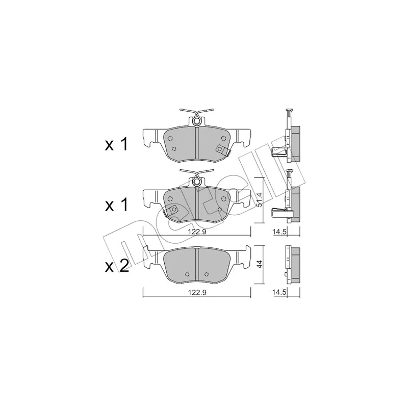 Jeu de 4 plaquettes de frein arrière METELLI 22-1226-0 - Visuel 1