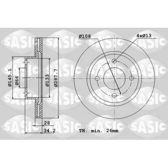 Jeu de 2 disques de frein avant SASIC 2464T84J pour CITROEN C5 2.2 HDI - 133cv