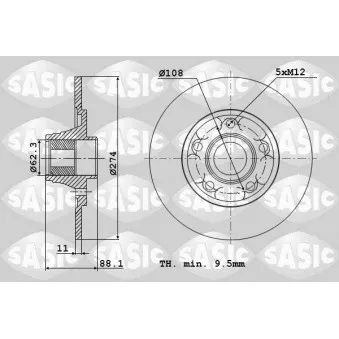 Jeu de 2 disques de frein arrière SASIC 6104030