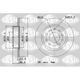 Jeu de 2 disques de frein arrière SASIC OEM 1K0615601AC