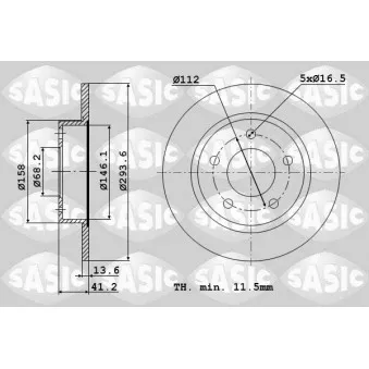 Jeu de 2 disques de frein arrière SASIC OEM 7D0615601C