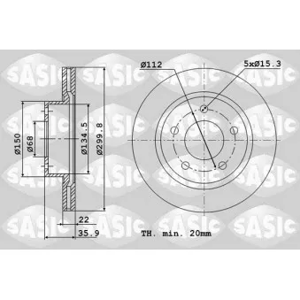 Jeu de 2 disques de frein arrière SASIC OEM 8E0615601R